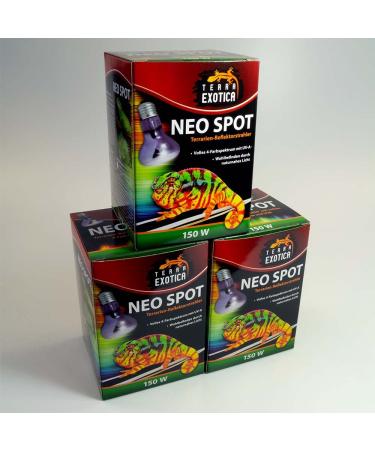 Terra Exotica Neo Spot- Terrarium reflector radiation with UV radiation for terrarium dwellers- heat and light source for your Terrarium 25W 40W 60W 75W 100W and 150 watts (3 150 W) 150 W 3