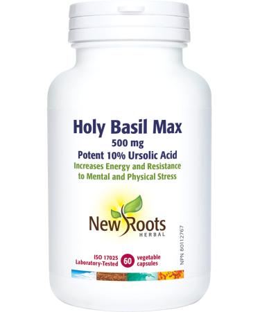 New Roots Herbal - Holy Basil Leaf Extract with Ursolic Acid 500mg 60 Capsules - Premium Supplement for Joint Support and Cholesterol Management - Organic Tulsi Capsules for Overall Wellness