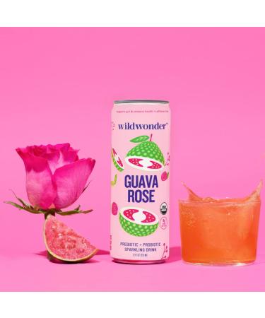 wildwonder Sparkling Probiotic Juice Drink w/Gut Health Immunity Digestion Support 5g Fiber Live Probiotics Caffeine Free Organic Vegan Low Sugar 12pk 12oz Guava Rose As Seen on Shark Tank - Buy Online on GoSupps.com