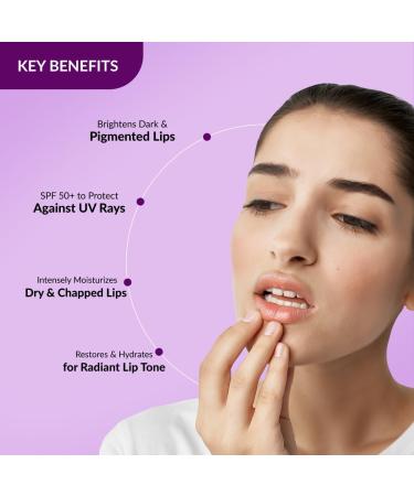 Brightening Lip Balm With SPF 50 PA+++ for Pigmented & Dry Lips | 4% Kojic Acid 2% Alpha Arbutin | Moisturizes Hydrates & Brightens Pigmented Lips | For Unisex - 15Ml Purple - Buy Online on GoSupps.com