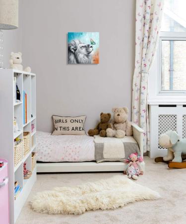 Yidepot Colourful Lion and Butterfly Wall Art - 30x30CM White Lion Playing with Cute Butterfly Picture for Kids Bedroom - Bathroom Wall Decor - Buy Online on GoSupps.com
