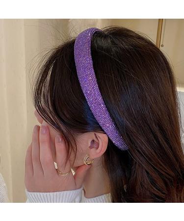 Jumwrit Rhinestone Headband Glitter Non-Slip Wide Headband Solid Hair Band Purple Cute Hair Hoop Wave Shape Headband Fashion Hair Accessories for Women Girls(Style 2)