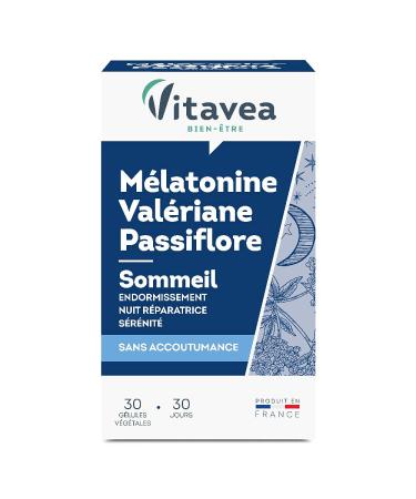VITAVEA WELL-BEING - Melatonin Valerian Passionflower - Adult Sleep Supplement - Fast Sleep Repairing Night - No Addiction - 30 capsules - 1 month course
