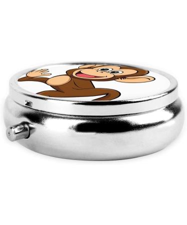 Cute Monkey Print Mini Round Pill Box | 3 Compartment Medicine Organizer | Portable Travel Pill Case for Home & Office - Buy Online on GoSupps.com