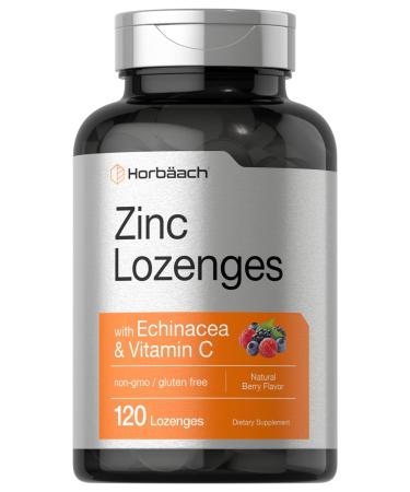 Zinc Lozenges | 120 Count | with Echinacea & Vitamin C | Vegetarian Non-GMO & Gluten Free Supplement | Natural Berry Flavor | by Horbaach