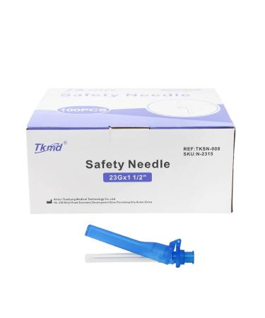 TKMD 23G x 1.5 Safety Needles Individually Wrapped Needles for Injections Box of 100 No Syringes Included