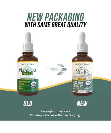 Organic Plant D3+K2 (5000 IU D3, 120 mcg K2) Sublingual Drops - Vegan, Immunity & Bone Support - 2 Pack 2 Fl Oz - Buy Online on GoSupps.com