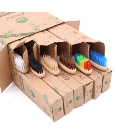 12 Pcs Bamboo Toothbrushes  Biodegradable Charcoal Tooth Brush Natural Eco-Friendly Toothbrushes with Soft Bristles(Multi-color)
