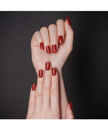 Foyute Semi Cured Gel Nail Strips 20 Pcs Soft Self-Adhesive Gel Nail Polish Wraps Sticker for Salon-Quality Manicure Set Long Lasting Easy to Apply & Remove Nail File & Wooden Stick Cat Eye Red - Buy Online on GoSupps.com