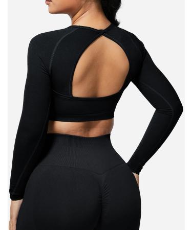 YEOREO Seamless Long Sleeve Crop Gym Shirt for Women - Black, Small (Open Back Design) - Buy Online on GoSupps.com