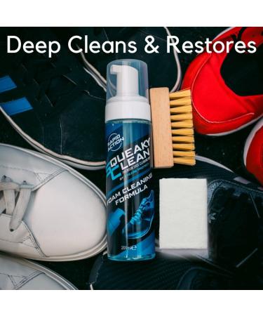 Squeaky Clean Premium Shoe & Trainer Cleaning Kit - 200ml Foam Cleaner for Various Materials - Includes Brush & Cloth - Remove Dirt & Stains - 2 Kits - Buy Online on GoSupps.com