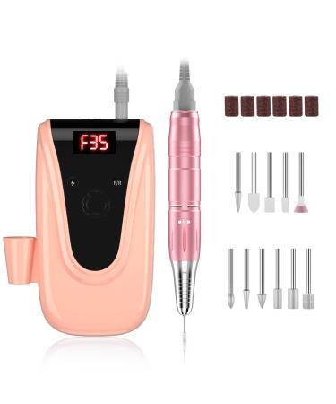 Rechargeable 35000 RPM Nail Drill, Portable Electric Nail Drill Professional Efile Nail Drill Kit for Acrylic, Gel Nails, Manicure Pedicure Polishing Shape Tools with 11Pcs Nail Drill Bits (Pink)