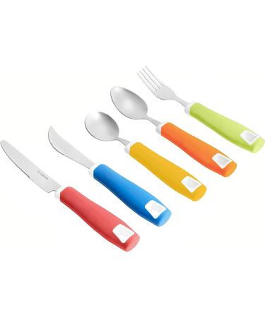 Special Supplies 5-Piece Adaptive Utensils Set - Non-Weighted, Non-Slip Handles for Hand Tremors, Arthritis, Parkinson's, Elderly Use - Stainless Steel Knife, Rocker Knife, Fork, Spoons - Colored - Buy Online on GoSupps.com
