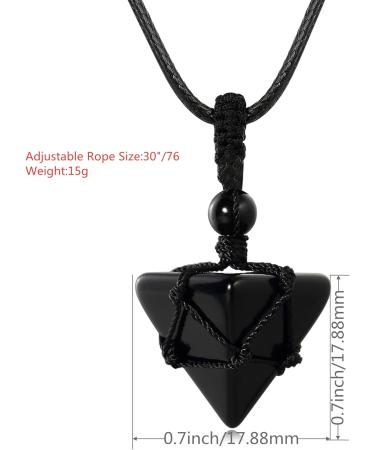 YATOJUZI Black Obsidian Healing Crystal Necklace Pointed Gemstone Quadrangular Pyramid Good Luck Pendant Natural Crystals Stone Adjustable Black Rope Reiki Energy Quartz Jewelry Gifts for Men Women Black-obsidian - Buy Online on GoSupps.com