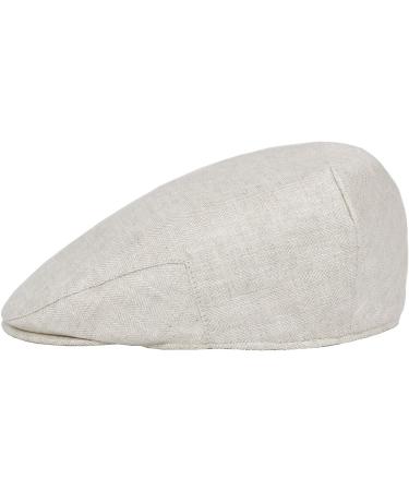 BOTVELA Men Linen Newsboy Hat 7 1/4 - 7 3/8 Herringbone Beige | Summer Ivy Cap - Buy Online on GoSupps.com