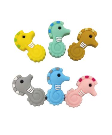 6pcs Mini Cute Silicone Hippocampus Pearl Bead Silicone Animal Horse Shape Beads for DIY Beading Mom Necklace Making Accessories (Mix Color 6pcs)
