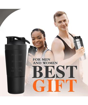 Protein Shaker Bottle 700ML with Mixball & Protein Compartment 200ML Premium Stainless Steel Protein Shaker Leak-Proof Metal Shaker BPA Free Fitness Bottle Shaker for Men and Women Slim Fast Black Protein Shaker With Storage | Black - Buy Online on GoSupps.com