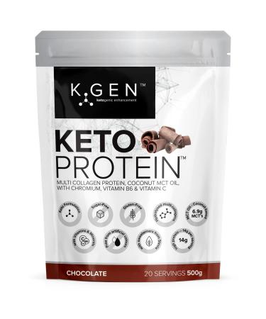 K-GEN Keto Collagen Protein Powder Natural Multi Collagen Chocolate Blend Coconut MCT Vitamin C+B6 | UK Made Advanced Ketosis for Keto & Paleo | Low Carb Free-from: Sugar Whey & Gluten Chocolate 500g 500 g (Pack of 1)