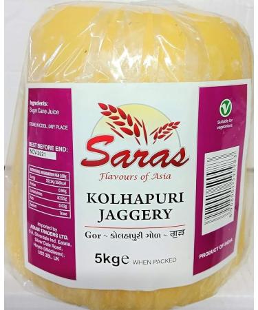Saras Jaggery 5Kg I Kolhapuri Gur I Gor I Panela I Piloncillo I Cane Sugar I Superfood Sweetener