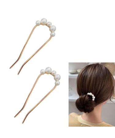 2 Piece Hair Clip Pin U Shaped Hairpin Hair Stick French Style Hair Stick U Shaped Hair Pins U Shaped Hair Pin Accessories for Women Girls Hair Styling Accessories (Gold)