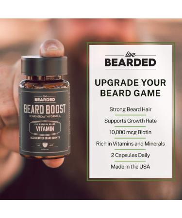 Live Bearded Beard Boost - Biotin 10 000mcg Vitamin C & E Zinc - 90-Day Hair Growth Support for a Strong Thick Beard - Made in the USA - Buy Online on GoSupps.com