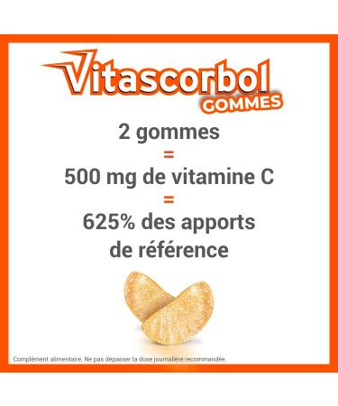 VITASCORBOL - GUMS 250 - Vitamin C 250 mg dietary supplement - Vitality and immune defenses1 - Vegan ingredients - 45 Gums - Buy Online on GoSupps.com