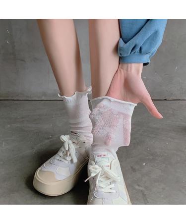 Akamas Women s White Ruffle Socks - Hollow Flower Pattern Crew Elastic Cotton Dress Socks for Girls & Schoolgirl Costumes - Buy Online on GoSupps.com