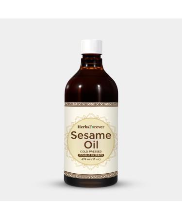 HerbsForever Sesame Seed Oil -100% Pure Cold-Pressed Virgin| Hair Body Massage Moisturizer & Cooking Oil |Non-GMO Premium Grade Unrefined Untreated & Hexane Free Natural 16 fl oz 473 ml