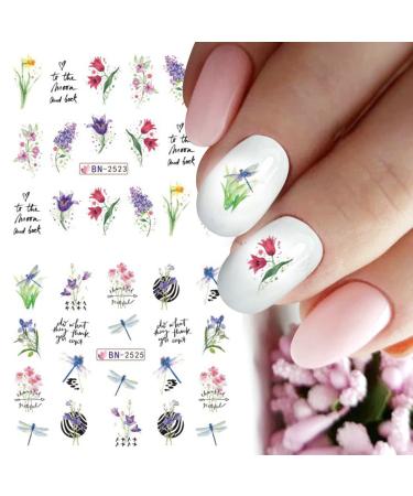 Floral Nail Art Stickers Decals - Water Transfer Butterfly, Blossom, Dragonfly Designs - Spring Manicure Supplies for Women and Girls - Buy Online on GoSupps.com