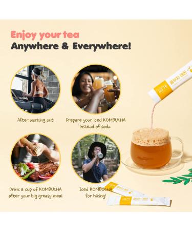 Ssanggye Kombucha Lemon Powder Stick Type (30 Sticks 5.3oz) - Sugar Free Fizzy Sparkling Fermented Tea with Live Probiotics & Prebiotics - Digestive Enzymes for Health Benefits - Buy Online on GoSupps.com