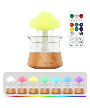 Cloud Rain Humidifier Rain Cloud Humidifier Raincloud Diffuser Humidifiers with 7 Colorful Lights and Timer Cute Raining Night Light Raindrop Aromatherapy Diffuser Bedroom Lamp(Wood+Remote Control)