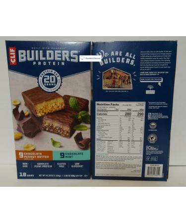 Clif Bar - Builder's Protein Bar Variety Pack 20g of Protein (Chocolate Mint & Chocolate Peanut Butter) - 18 Count - Buy Online on GoSupps.com