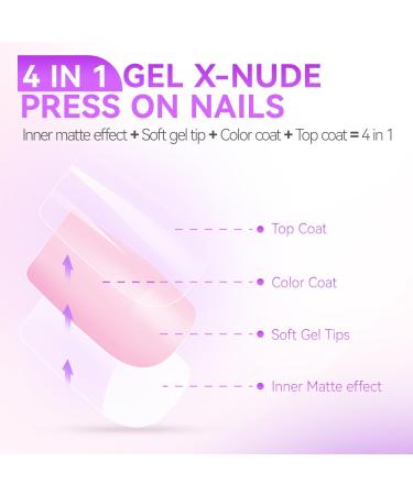 Colored Gel X Nail Tips - 96Pcs Nude Short Length Press on Nails - Almond & Square Shape - Soft Gel-like EC 4 in 1 Mixed X-coat Tips - Nail Extensions - Buy Online on GoSupps.com