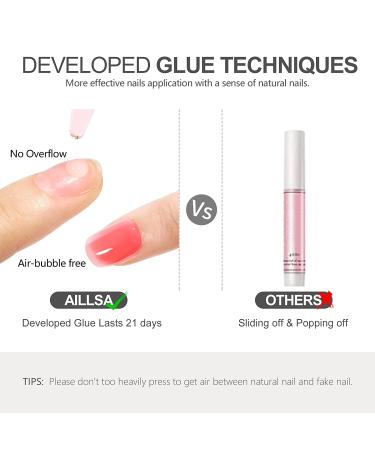 AILLSA Press On Nails - Short Glue On Fake Nails Set | 15 Sizes 37-Piece with Glue Grapefruit - Buy Online on GoSupps.com