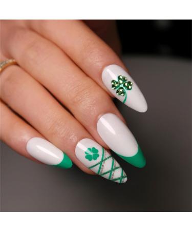 FEIlei 24pcs Fashion Long Almond False Nail French Four-Leaf Clovers Simple Fake Nail B - Buy Online on GoSupps.com