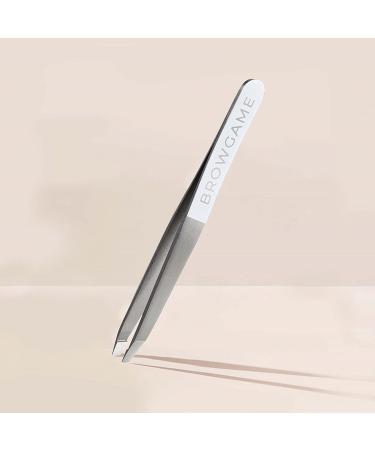 Browgame Original Slanted Tweezer - Precision Hair Removal Tool for Sensitive Skin - Easy Grip, Stainless Steel Design - White - 1 Pc - Buy Online on GoSupps.com
