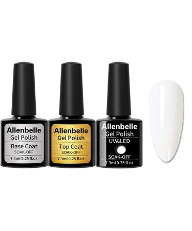 Allenbelle (Base Coat Top Coat And One Color Gel) Gel Nail Polish Set 3PC Base Top Coat With One Gel Polish Set Shellac Nail Polish UV LED Lamp Nail Art Nail Salon 1345