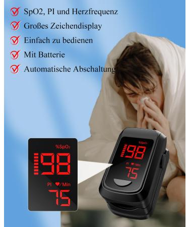 Oxygen Saturation Measuring Device - HOLFENRY Black Pulse Oximeter for Accurate Finger Pulse & Oxygen Level Tracking - Buy Online on GoSupps.com