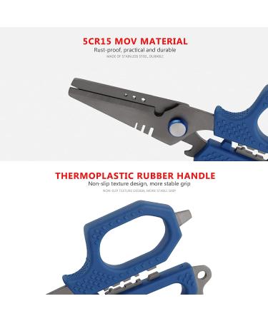 SAMSFX Fishing Braid Line Scissors with Titanium Coating, Dual-Serrated Blade, Kraton Handle, Sheath, Lanyard - Blue Kraton Handle - Buy Online on GoSupps.com