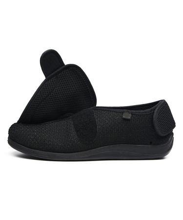 Gycdwjh Women's Diabetic Shoe Lightweight Walking Shoes Adjustable Extra Wide Breathable Slippers Diabetic for Seniors Swollen Feet Use 7 Black