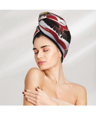 Bald Eagle American Flag Coral Velvet Dry Hair Cap - Quick-Dry Hair Towel Wrap for Men & Women | Ideal for Travel & Home - Buy Online on GoSupps.com