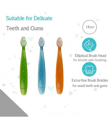 Soft Bristle Toddler Toothbrush Set - Pack of 3 Kids Toothbrushes for Ages 18 Months+ Blue Green & Orange - Buy Online on GoSupps.com