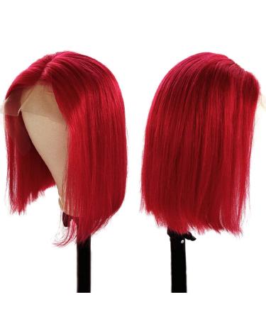 BESFOR 13x1 Lace Frontal Middle Part Wig Bob Human Hair - 10 Inch Red T Part - Buy Online on GoSupps.com