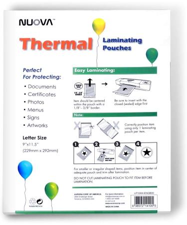 Nuova Premium Thermal Laminating Pouches 9 x 11.5 Letter Size 3 mil - 100 Pack (LP100H) - Buy Online on GoSupps.com