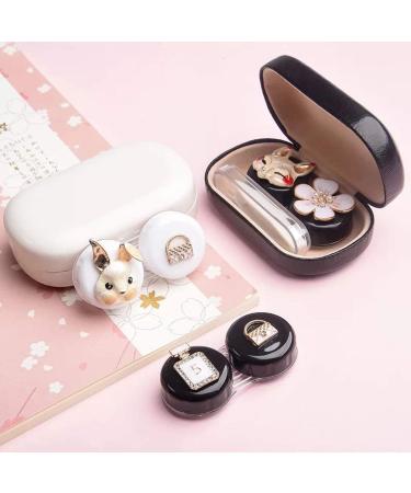 Cute Contact Lens Cases Cat Contact Lens Soak Storage Box Portable Pink Contact Lens Holder with Tweezers for Travel Kit (Black Case Cat) - Buy Online on GoSupps.com