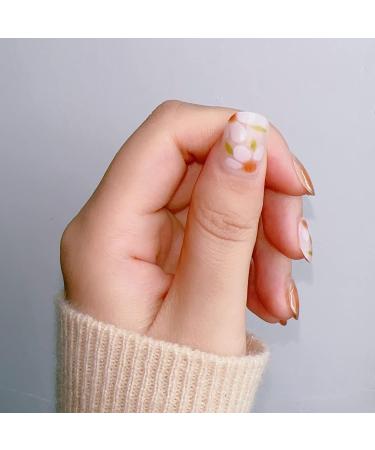 Spring Floral Camellia Short Round Press On Nails - 28 PCS with Glue | Glossy Orange False Nails - Buy Online on GoSupps.com