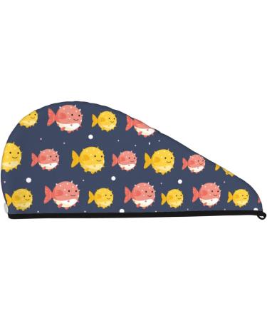 Cute Puffer Fish Microfiber Hair Towel - Soft Super Absorbent Quick Dry Wrap for Long Curly & Thick Hair - Coral Velvet for Women - Buy Online on GoSupps.com