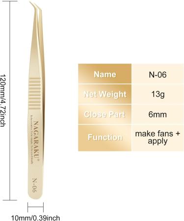Nagaraku Professional Eyelash Extension Tweezers - Gold Curved Precision for Volume & Light Fans - N-06 Stainless Steel - Buy Online on GoSupps.com