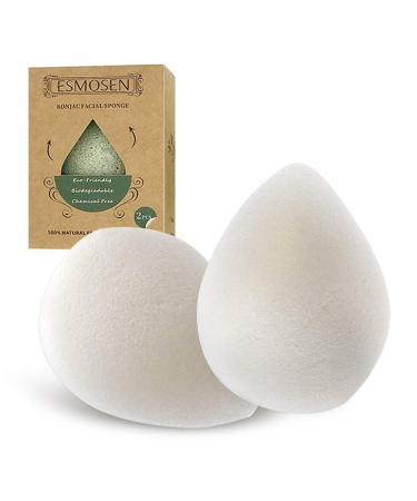 ESMOSEN 2pc 100% Natural konjac Facial sponges for deep face Cleansing and Gentle exfoliating  Safe for Delicate and Sensitive Skin White