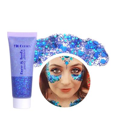 SWETIYOU Body Glitter  50ml Holographic Chunky Body Glitter Gel Long Lasting Festival Glitter Cosmetic Sequins Sparkling Glitters for Face Body Hair Nails Makeup ( Color : Blue )